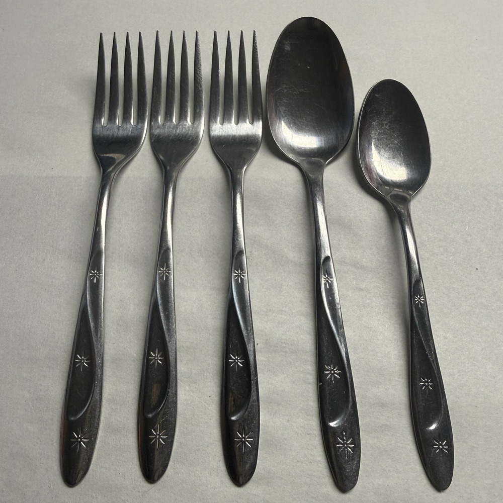 5 International Silver Americana Star Stainless USA Dinner Forks Soup Spoon